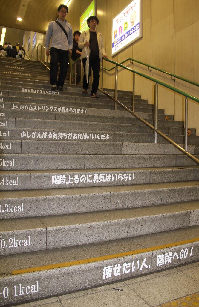 カロリーとメッセージを表示した四条駅の階段
