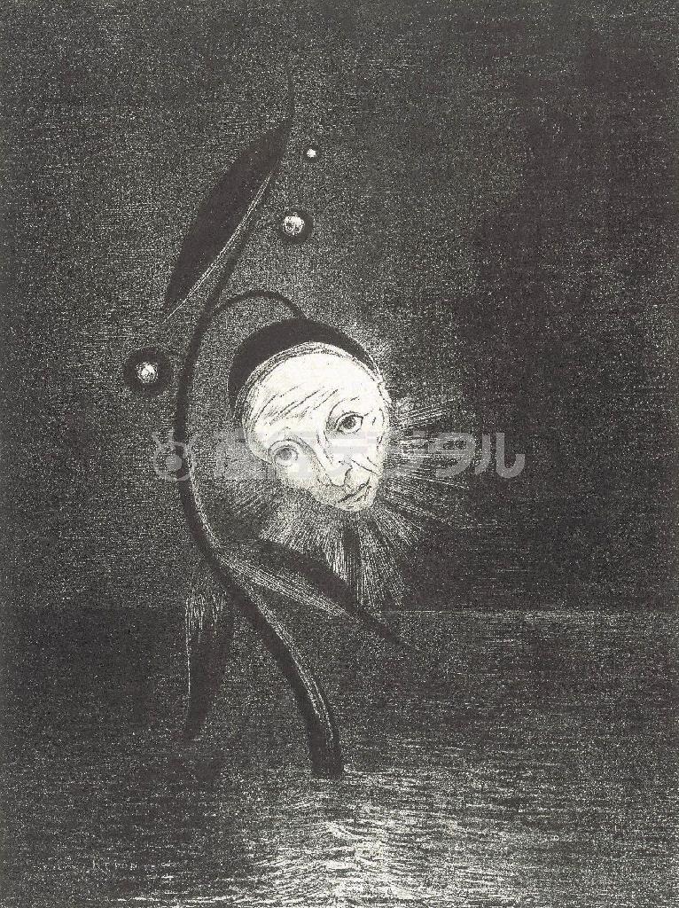 オディロン・ルドン≪「ゴヤ頌」２＿沼の花、悲しげな人間の顔≫１８８５年（提供写真）