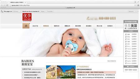 米国での出産ツアーを企画する業者のウェブサイト（ＡＰ）。※一部画像処理しています。