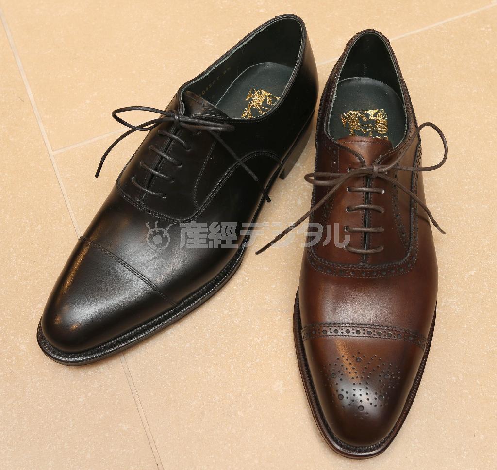 イタリア語で「完璧」を意味するブランド名「ペルフェット」の靴（各５万１０００円）。繊細な日本の職人芸を生かし、スタイリッシュなフォルムと快適な履き心地を提供。デザイン、色、刻印のすべてが松屋の特注品＝２０１５年３月３日、東京都中央区銀座（野村成次撮影）