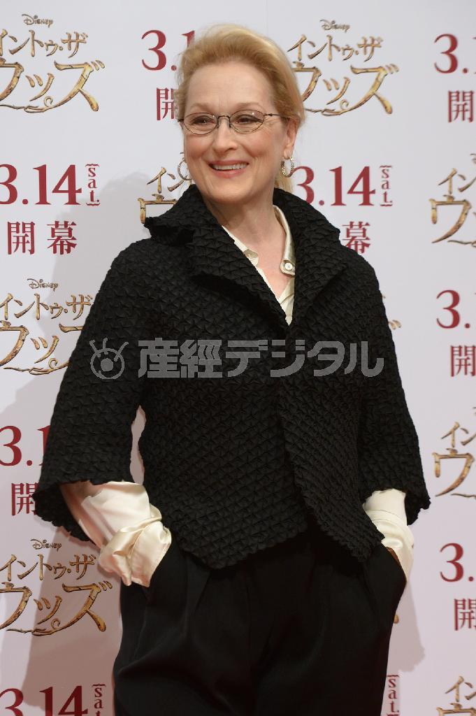 会見前に撮影に応じたメリル・ストリープさん＝２０１５年３月５日、東京都港区（今井正人撮影）
