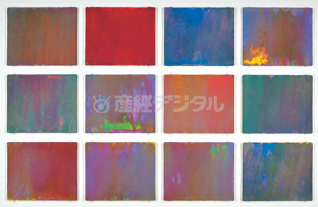 小野耕石（おの・こうせき）「Ｈｕｎｄｒｅｄ＿Ｌａｙｅｒｓ＿ｏｆ＿Ｃｏｌｏｒｓ」。油性インク、紙［２４５ｃｍ×３９０ｃｍ＿※７５ｃｍ×９０ｃｍの作品が１２点］（提供写真）