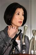 株主総会が終了し会見を行う大塚久美子社長＝２７日午後、東京都江東区（小野淳一撮影）