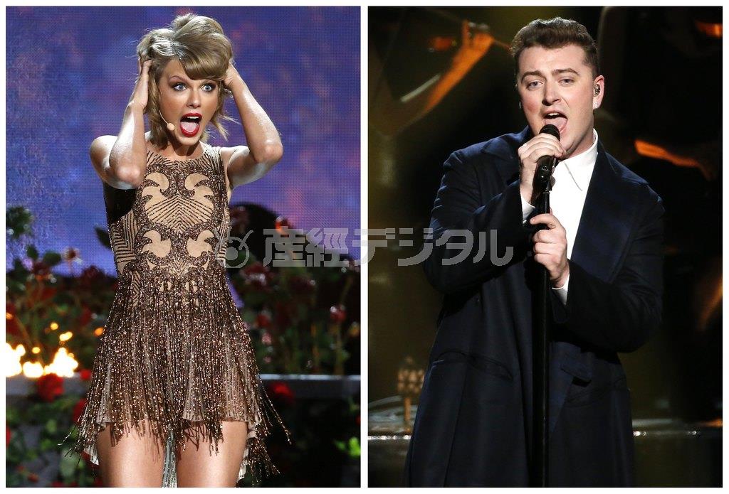 米歌手、テイラー・スウィフトさん（左）と英歌手、サム・スミスさん（ロイター）