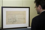 仏画家、ポール・ゼザンヌ（１８３９～１９０６年）の２点の水彩画の裏側から最近見つかった石墨で書かれたスケッチ＝２０１５年４月８日、米ペンシルベニア州フィラデルフィア（ＡＰ）