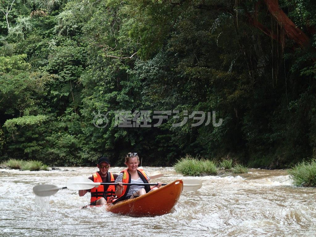 サラワク川の下流では、カヤックを楽しめる＝２０１４年１２月１７日、マレーシア・サラワク州（ボルネオ島、杉山みどり撮影）