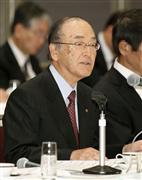 会談であいさつする日本商工会議所の三村明夫会頭＝１６日午前、東京都千代田区