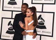 米歌手のアリアナ・グランデさん（右）とビッグ・ショーンさん＝２０１５年２月８日、米カリフォルニア州ロサンゼルス（ＡＰ）