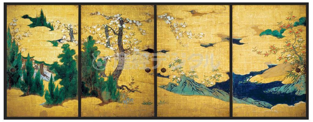 重要文化財「四季花木図襖」狩野光信筆（滋賀・園城寺、提供写真）