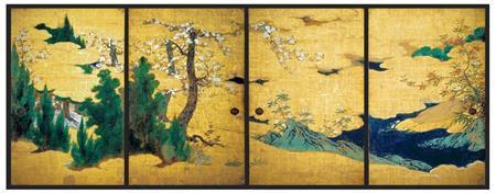 重要文化財「四季花木図襖」狩野光信筆（滋賀・園城寺、提供写真）
