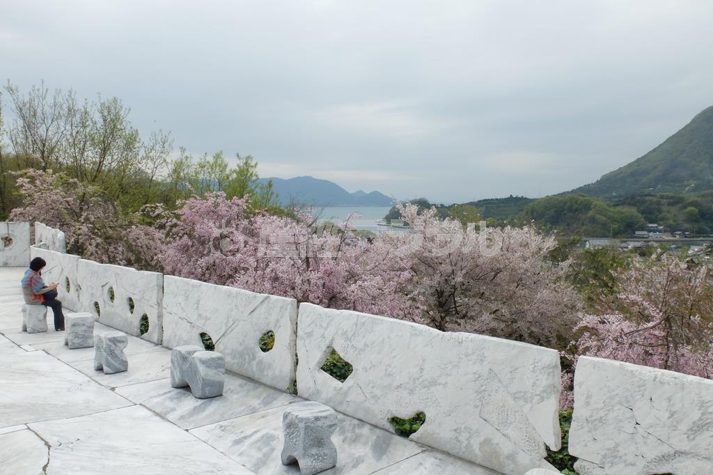 庭園内には、ベンチやテーブルもあり、海を見ながらのんびりくつろぐこともできる＝２０１５年４月９日、広島県尾道市の生口島にある耕三寺「未来心の丘」（田中幸美撮影）