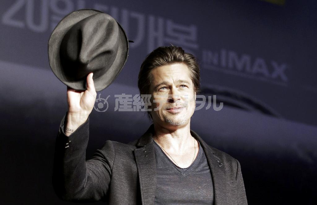 米俳優のブラッド・ピットさん＝２０１４年１１月１３日、韓国・首都ソウル（ＡＰ）