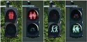 「同性愛者」仕様の信号登場＝２０１５年５月１１日、オーストリア・首都ウィーン（ロイター）