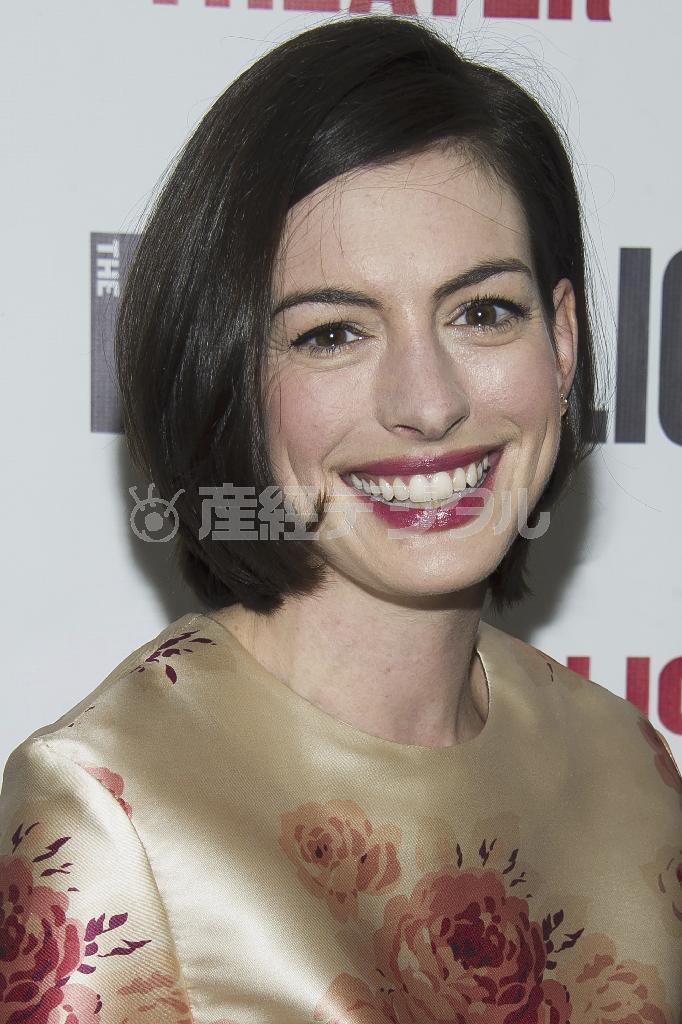 米女優、アン・ハサウェイさん＝２０１５年４月２４日、米ニューヨーク（ＡＰ）