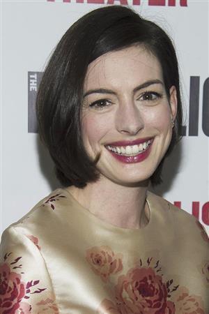 米女優、アン・ハサウェイさん＝２０１５年４月２４日、米ニューヨーク（ＡＰ）