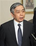 Ｇ７開幕を前に記者団の取材に応じる日銀の黒田総裁＝２７日、ドイツ・ドレスデン（共同）