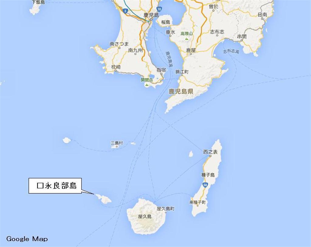 鹿児島県口永良部島の地図（グーグルマップより）