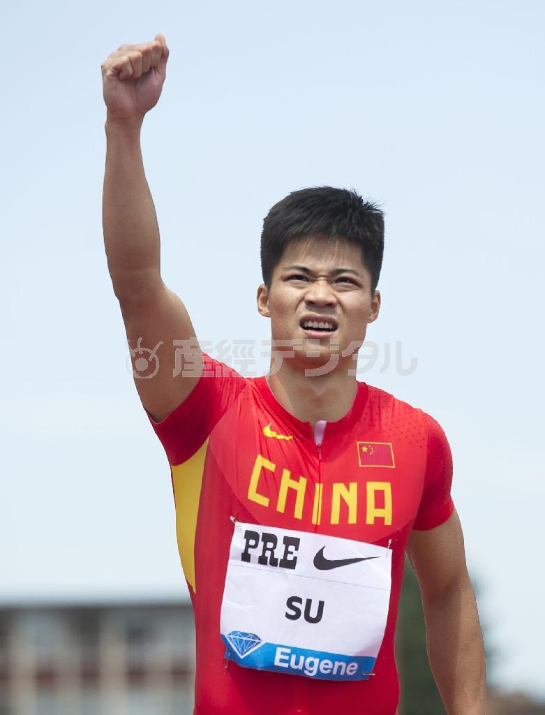 男子１００メートルで９秒９９をマークして３位に入った中国の蘇炳添＝２０１５年５月３０日、米オレゴン州ユージン（新華社＝共同）