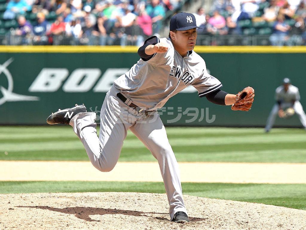 今季３勝目を飾ったヤンキースの田中将大（まさひろ）＝２０１５年６月３日、米ワシントン州シアトルのセーフコ・フィールド（リョウ薮下撮影）