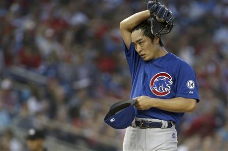 調子が上がらず、マウンドで苦悩する和田毅（つよし）＝２０１５年６月５日、米国・首都ワシントン（ＡＰ）