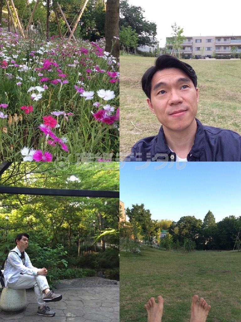 公園で、素足になってエネルギーチャージ！（柳家花緑さん提供）