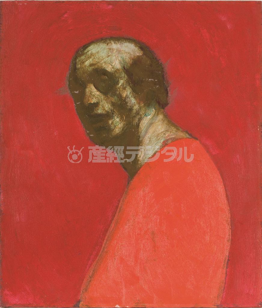 鴨居玲「自画像（絶筆）」（１９８５年、油彩・カンバス、５３．０×４５．５ｃｍ、個人蔵、提供写真）