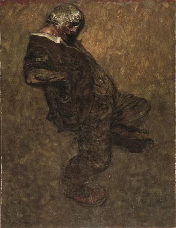 鴨居玲「踊り候え」（１９７５年、油彩・カンバス、１１６×８９ｃｍ、個人像、提供写真）