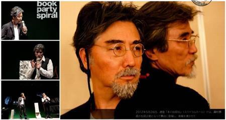 ２０１２年５月２６日、連塾「本の自叙伝」（スパイラルホール）では、森村泰昌が松岡正剛となって舞台に登場し、満場を沸かせた（提供写真）