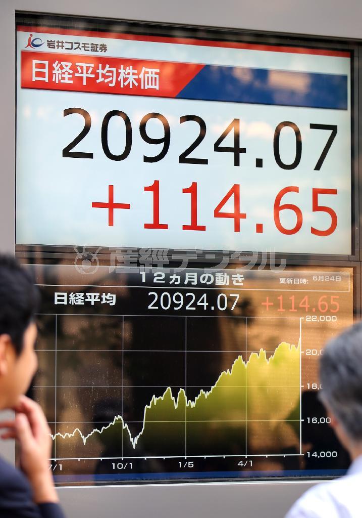 約１８年ぶりの高値となった日経平均株価＝２０１５年６月２４日午前、東京都中央区（早坂洋祐撮影）