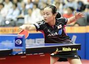 女子シングルス１回戦を突破した伊藤美誠（みま）＝２０１５年６月２６日、兵庫県神戸市須磨区の神戸総合運動公園体育館（共同）