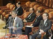 衆院平和安全法制特別委で意見を述べる宮崎礼壹・元内閣法制局長官。「集団的自衛権の行使容認は限定的と称するものも含め、従来の政府見解とは相いれない」と主張した＝２０１５年６月２２日、国会（共同）