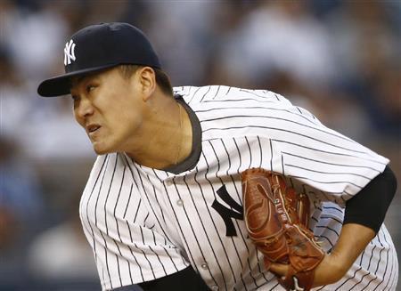 レイズ戦に先発し、６回を６安打３失点のヤンキース・田中将大（まさひろ）＝２０１５年７月３日、米ニューヨーク（共同）