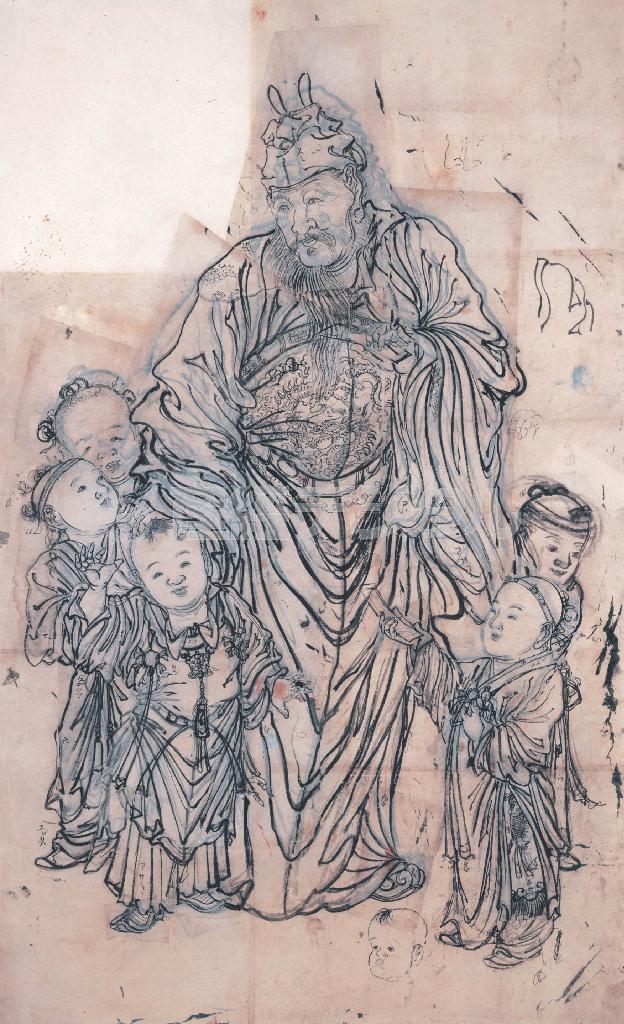 河鍋暁斎「郭子儀図＿下絵」（１８７９年）。紙本墨画、額装１１８．０×６８．０ｃｍ（河鍋暁斎記念美術館蔵）。７月１８日まで展示（提供写真）