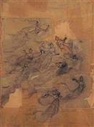 竹内栖鳳「散華＿下絵」（１９１０年頃）。紙本墨画、額装１０８．３×７７．６ｃｍ（京都市美術館蔵）。７月１８日まで展示（提供写真）