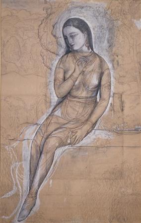 村上華岳「裸婦＿画稿」（１９２０年）。紙本墨画、額装１７０．５×１０７．５ｃｍ（京都市立芸術大学芸術資料館蔵）。７月２０日展示（提供写真）