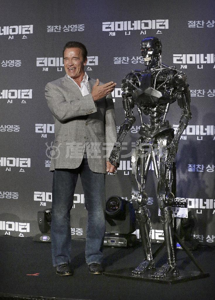 米俳優、アーノルド・シュワルツェネッガーさん＝２０１５年７月２日、韓国・首都ソウル（ＡＰ）