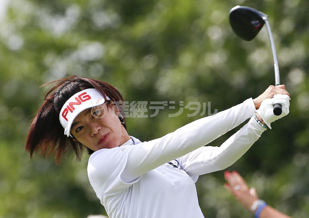最終ラウンドの大山志保。底力を示した＝２０１５年７月１２日、米ペンシルベニア州ランカスターのランカスターＣＣ（共同）