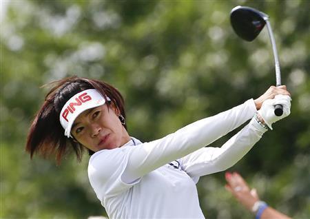 最終ラウンドの大山志保。底力を示した＝２０１５年７月１２日、米ペンシルベニア州ランカスターのランカスターＣＣ（共同）