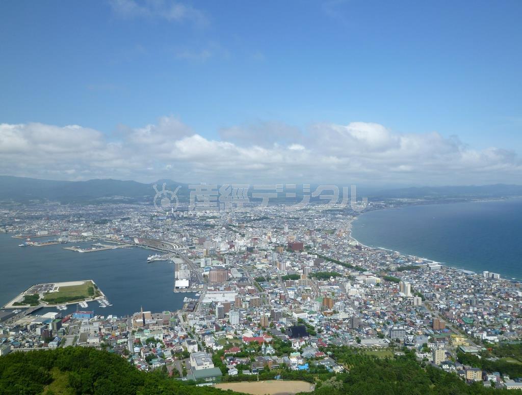 函館山から見た景色。おそらくは恋人同士でいっぱいの夜に撮りに行くガッツはありませんでした…＝２０１５年６月１９日、北海道函館市（乾ルカさん撮影）