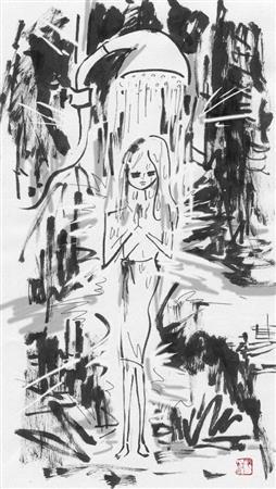 だまされた…高級シャワーで滝行（平松昭子さん提供）。ｈｔｔｐ：／／ｋｉｍｏｎｏｓｎａｃｋ．ｂｌｏｇｓｐｏｔ．ｃｏｍ