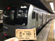 東京駅で最低運賃の１４０円区間のきっぷを購入。きっぷを買う行為自体がひさびさで、夏休みらしいノスタルジーを呼び覚まされた