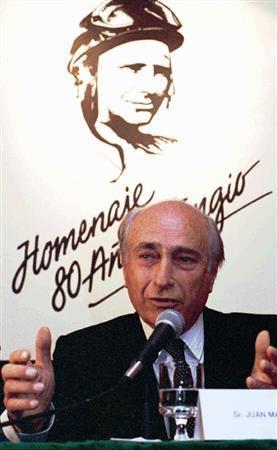 自動車のＦ１シリーズで５度の年間総合優勝を誇るアルゼンチンのファン・マニュエル・ファンジオ氏（１９１１～９５年）＝１９９１年６月２１日、アルゼンチン・首都ブエノスアイレス（ＡＰ）