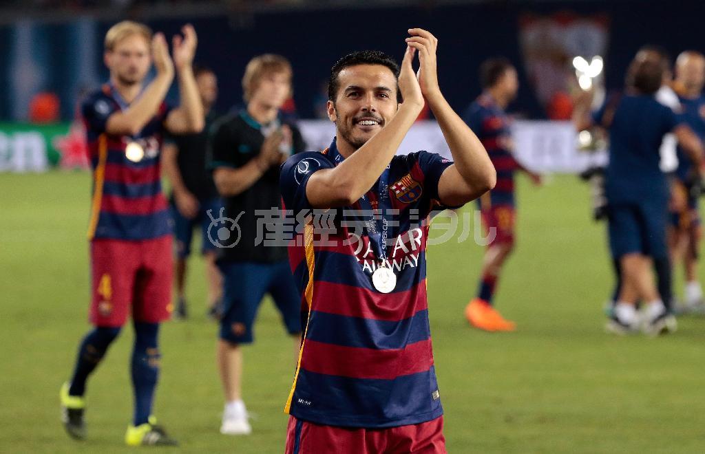 サッカー、スペイン１部リーグ「ＦＣバルセロナ」のＦＷペドロ・ロドリゲス選手＝２０１５年８月１２日、ジョージア（グルジア）の首都トビリシ（ＡＰ）