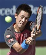 全米オープンテニスの会場で練習する錦織圭（にしこり・けい）＝２０１５年８月２７日、米ニューヨーク（共同）