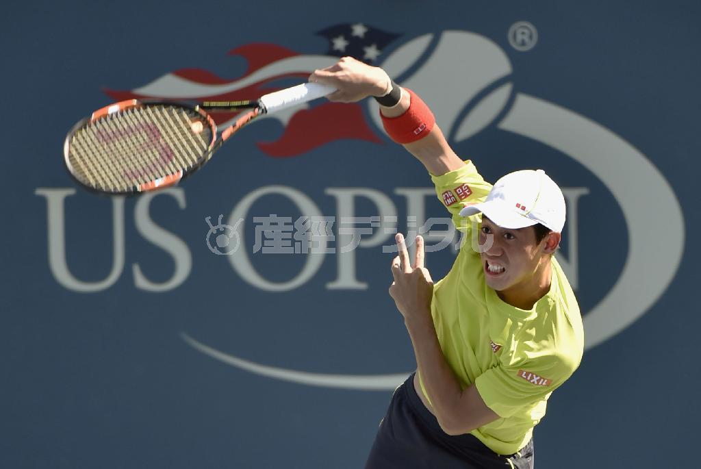 全米オープンの大会会場で練習する錦織圭（にしこり・けい）＝２０１５年８月２８日、米ニューヨーク（共同）