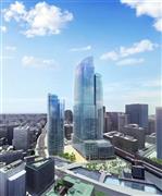 三菱地所「常盤橋街区開発プロジェクト」の完成外観イメージ（日本橋川方面から見た様子、提供写真）