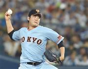 粘りの投球をする巨人先発・菅野（すがの）智之＝２０１５年９月４日、神奈川県横浜市中区の横浜スタジアム（撮影・斎藤浩一）