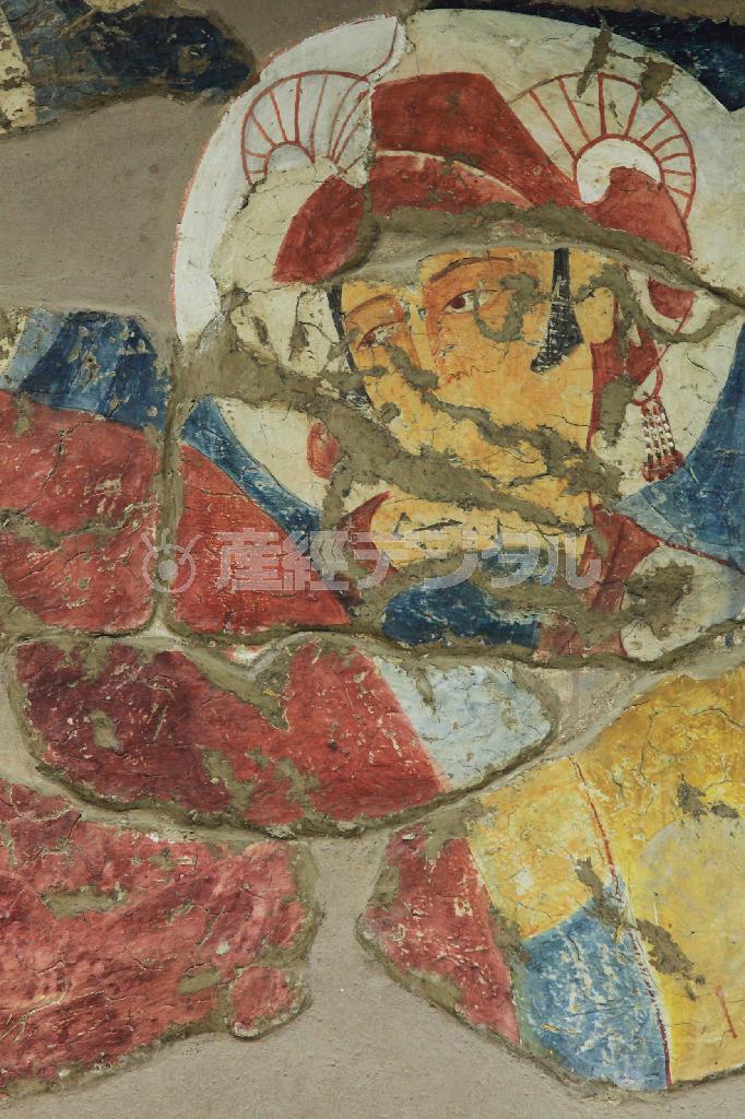 ファヤズ・テパに描かれていたアレキサンダー大王と推測されるフレスコ画（１～２世紀）＝２０１５年８月９日、ウズベキスタン・スルハンダリヤ州テルメズ（佐藤良一さん撮影）