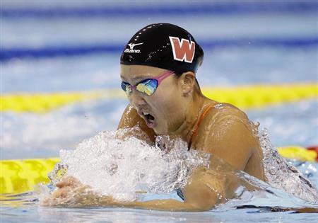 女子２００メートル平泳ぎを２分２２秒４１で優勝した渡部香生子（わたなべ・かなこ）＝２０１５年９月６日、静岡県浜松市西区の浜松市総合水泳場（共同）