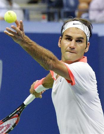 男子シングルスで準決勝に進出したロジャー・フェデラー＝２０１５年９月９日、米ニューヨーク（共同）